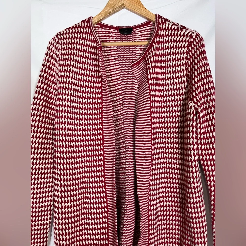 TALBOTS 100% Merino Wool Checkered Knit Cardigan Sweater Large Festive Holiday‎